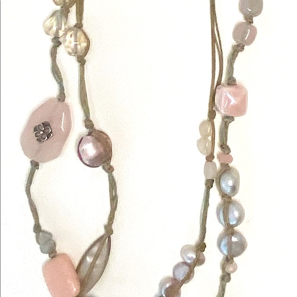 Silpada beaded necklace, pink, grey and sterling silver accents. 41”. - Picture 2 of 3
